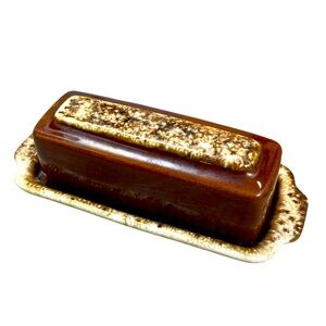 Vintage Hull Pottery Brown Drip Lidded Butter Dish 1/4 lb